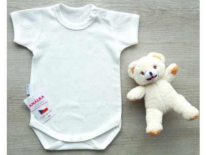 Bavlněné body krátký rukáv, jemný ažurový vzor, smetanové