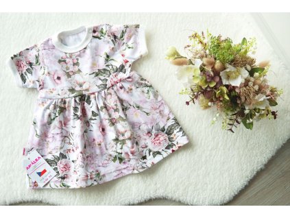 Romantické letní šaty krátký rukáv, květy