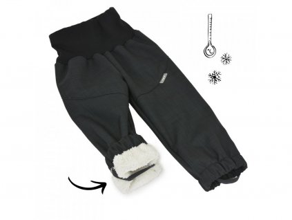 Batolecí zimní softshellové kalhoty s beránkem light, černá žíhaná