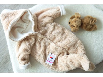 Zateplená chlupatá kombinéza, oříšková