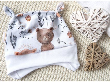 Elastická čepice teplákovina, kreslená zvířátka