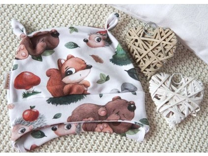 Elastická čepička teplákovina celotisk, zvířátka v lese 2.jakost