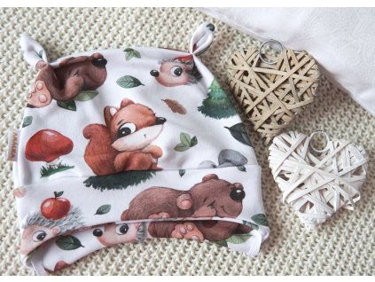 Elastická čepička teplákovina celotisk, Zvířátka v lese