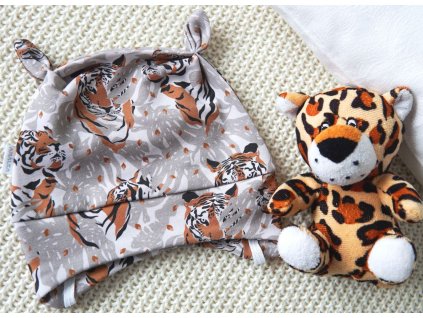 Elastická čepička teplákovina celotisk, tygr