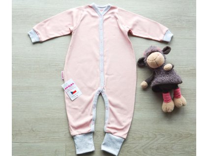 Bavlněný overal s náplety, pudrově růžový 2.jakost