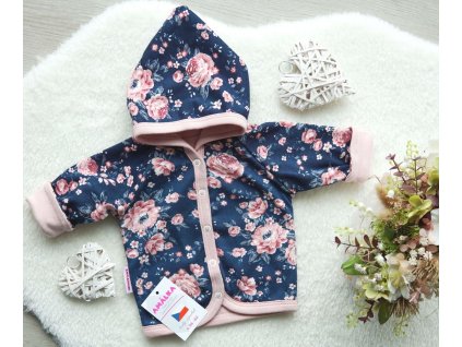 Bavlněný dvojitý kabátek tmavě modrý, Květy