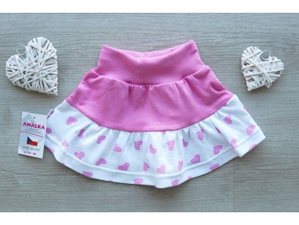 Sukýnka s volánem sytě růžová, srdíčka