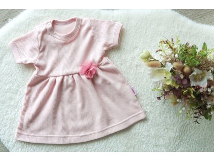 Letní šaty ažurový vzor, pudrově růžové, květ