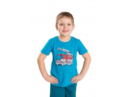 Chlapecké tričko krátký rukáv, modré, hasičské auto