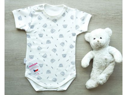 Bavlněné body krátký rukáv krémové, medvídci