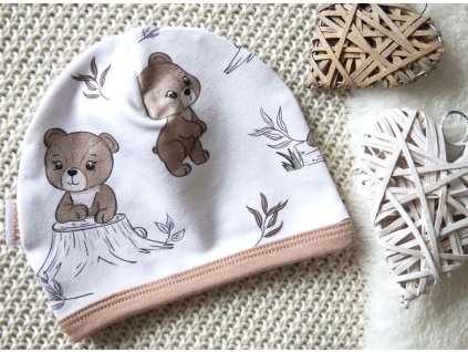 Elastická čepička saporka teplákovina, Medvídek