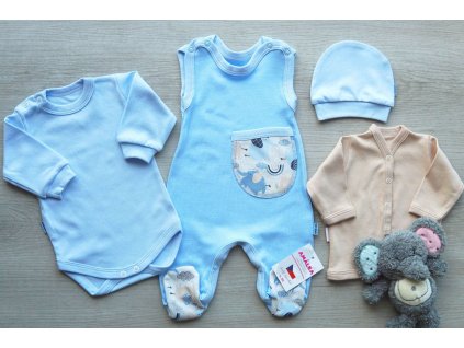 Bavlněná, kojenecká souprava s kapsou, slonečci