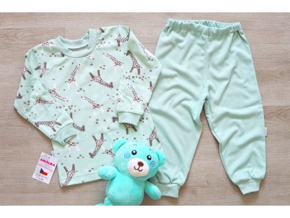 Bavlněné pyžamo žirafy, zelené mint