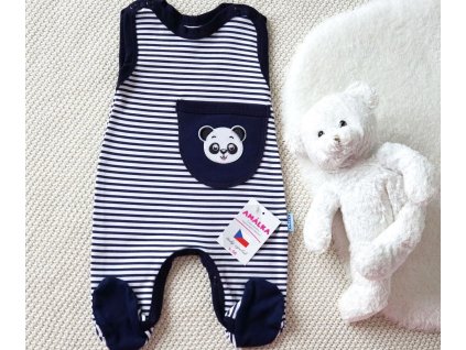 Bavlněné pruhované dupačky s kapsou, Panda