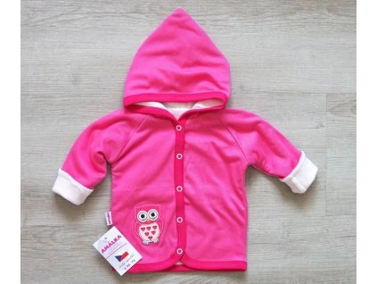 Bavlněný dvojitý kabátek sovička, malinový