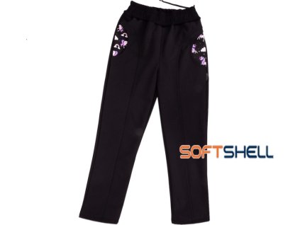 Dívčí softshellové kalhoty s fleecem, kapsy jednorožci