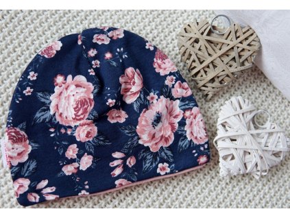 Dvojitá bavlněná čepička, tmavá s květy