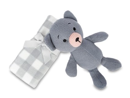 DĚTSKÝ DÁRKOVÝ SET - deka + medvídek pletený, šedý