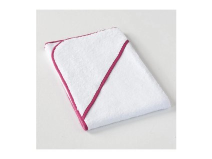 Dětská osuška s kapucí bílá, malinová lemovka