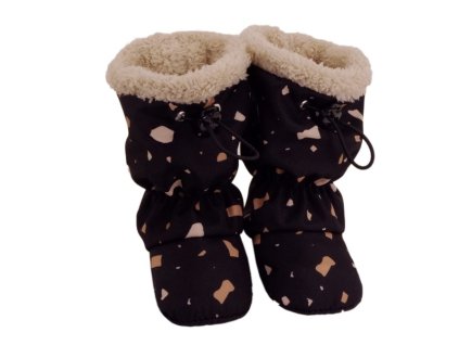 Dětské softshellové zateplené capáčky vzor kameny oříškové, černé