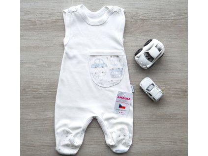 Bavlněné propínací dupačky, kapsa auta