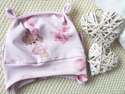 Elastická čepička celotisk teplákovina, medvědí holčička