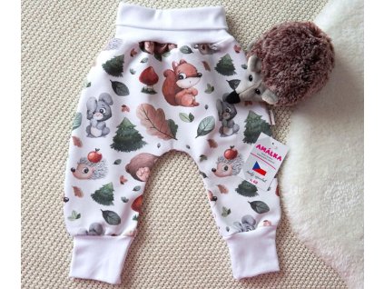 Elastické kalhoty teplákovina, zvířátka v lese