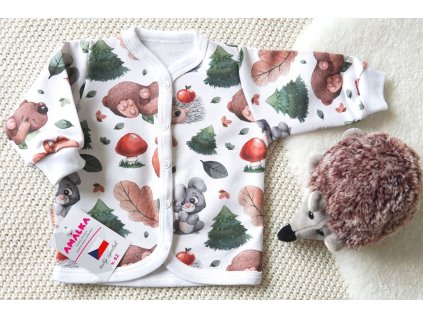Propínací kabátek teplákovina, zvířátka v lese
