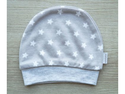 Bavlněná šedá čepička, hvězdičky