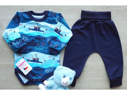 Bavlněný komplet body s kalhotami, moře, lodičky