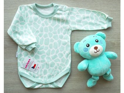 Bavlněné body dlouhý rukáv žirafí potisk, zelené mint