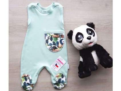 Bavlněné zelené dupačky, kapsa panda
