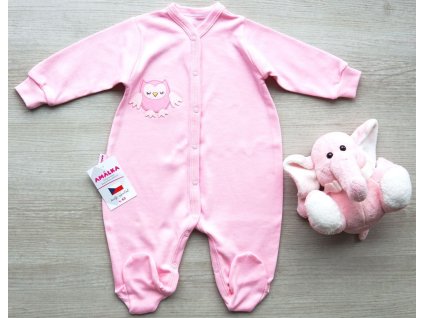 Bavlněný růžový overal, vyšitá aplikace