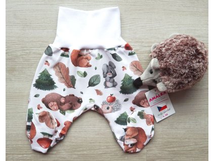 Elastické polodupačky, teplákovina, zvířátka v lese