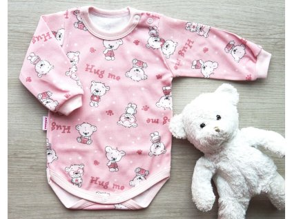 Bavlněné body dlouhý rukáv, růžový Méďa