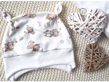 Bavlněná čepička s oušky, Malí hnědí medvídci