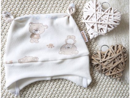 Bavlněná čepička s oušky, méďa