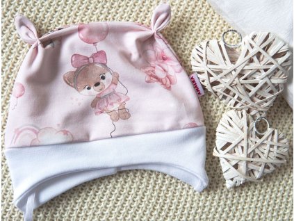 Elastická čepička teplákovina, medvědí holčička