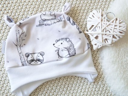 Elastická čepička teplákovina, kamarádi zvířátka