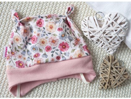 Elastická čepička jersey, barevné květinky