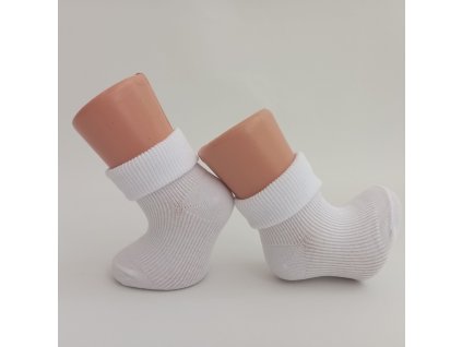 Kojenecké bavlněné ponožky, přeložený lem, bílé
