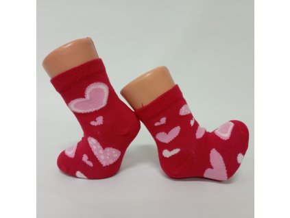 Bavlněné kojenecké a dětské ponožky srdíčka, červené