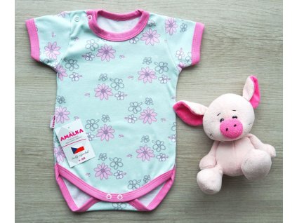 Bavlněné body krátký rukáv květinky, zelené