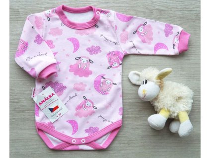 Bavlněné body dlouhý rukáv, růžové ovečky