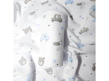 Bavlněná plena 90x100 cm, tisk - Méďa auto 1ks