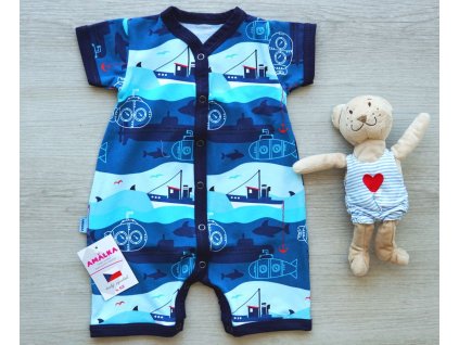 Letní krátký overal jersey modrý s lodičkami