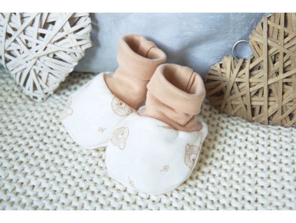 Bavlněné kojenecké capáčky oříškové, hlavičky medvídků