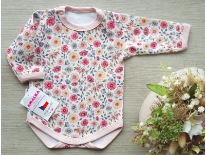 Elastické body jersey dlouhý rukáv, barevné květinky