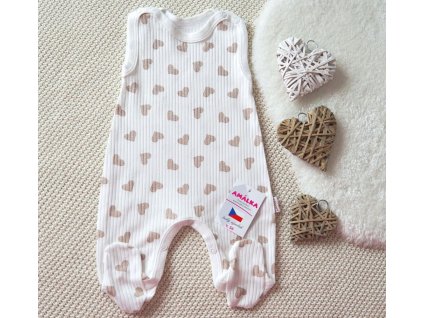 Bavlněné žebrované dupačky, srdíčka