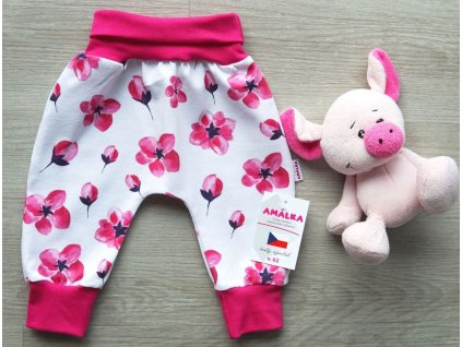 Elastické rostoucí kalhoty jersey, malinové květy